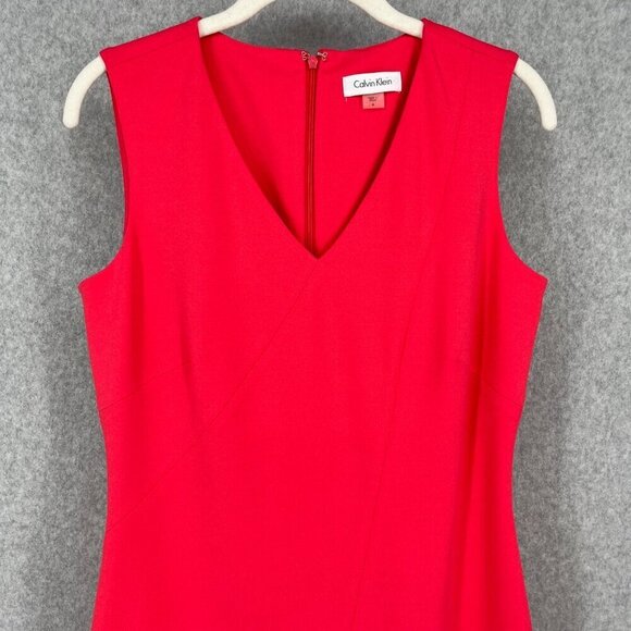 Calvin Klein Ruffle Hem Sheath Dress Size 6 Hibiscus Pink Coral Office Cocktail - Picture 2 of 12